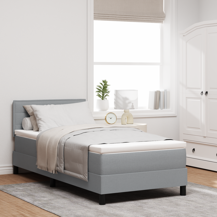 vidaXL Boxspring bed met matras met LED Lichtgrijs 90 x 190 cm Stof vidaXL Boxspring bed met matras met LED Lichtgrijs 90 x 190 cm Stof afbeelding 1