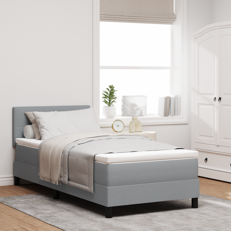vidaXL Boxspring bed met matras met LED Lichtgrijs 90 x 190 cm Stof vidaXL Boxspring bed met matras met LED Lichtgrijs 90 x 190 cm Stof afbeelding 1
