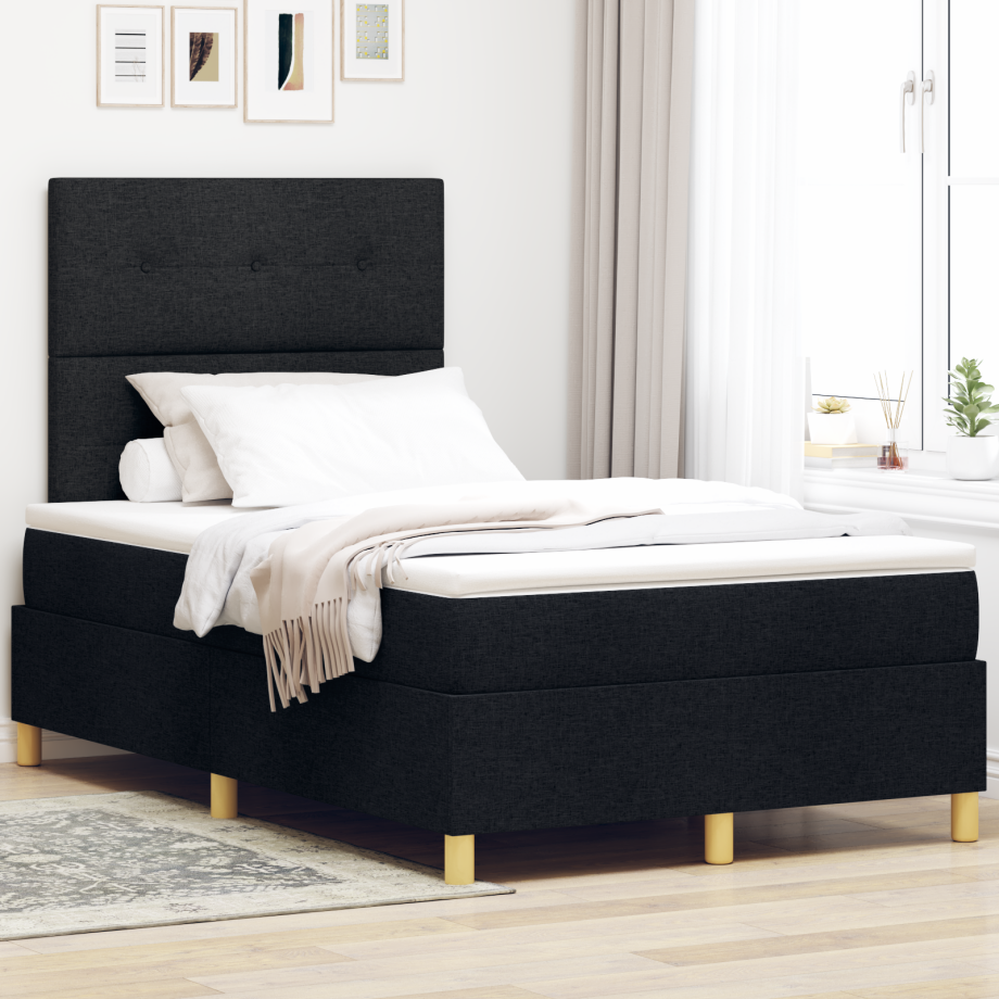 vidaXL Boxspringbed met matras en LED stof zwart 120x200 cm vidaXL Boxspringbed met matras en LED stof zwart 120x200 cm afbeelding 1