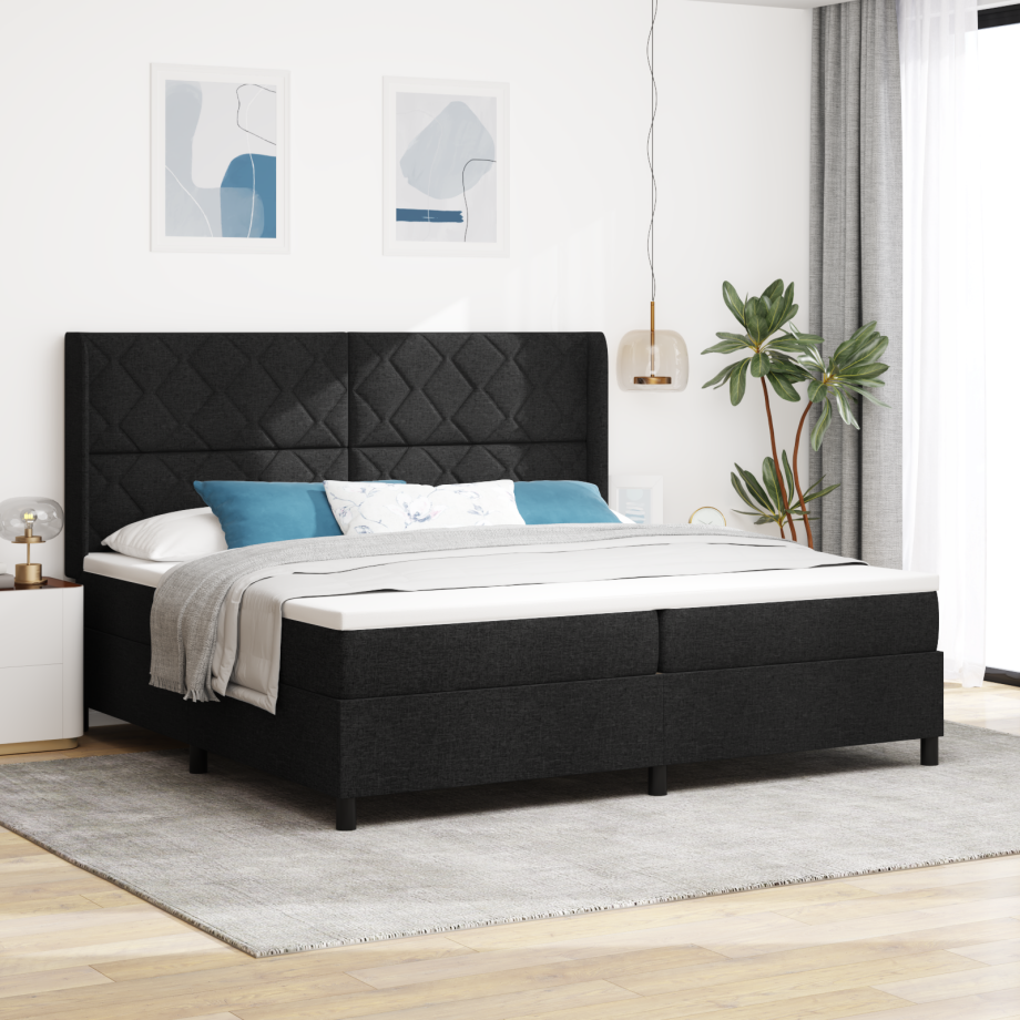 vidaXL Boxspringbed met matras en LED stof zwart 200x200 cm afbeelding 1