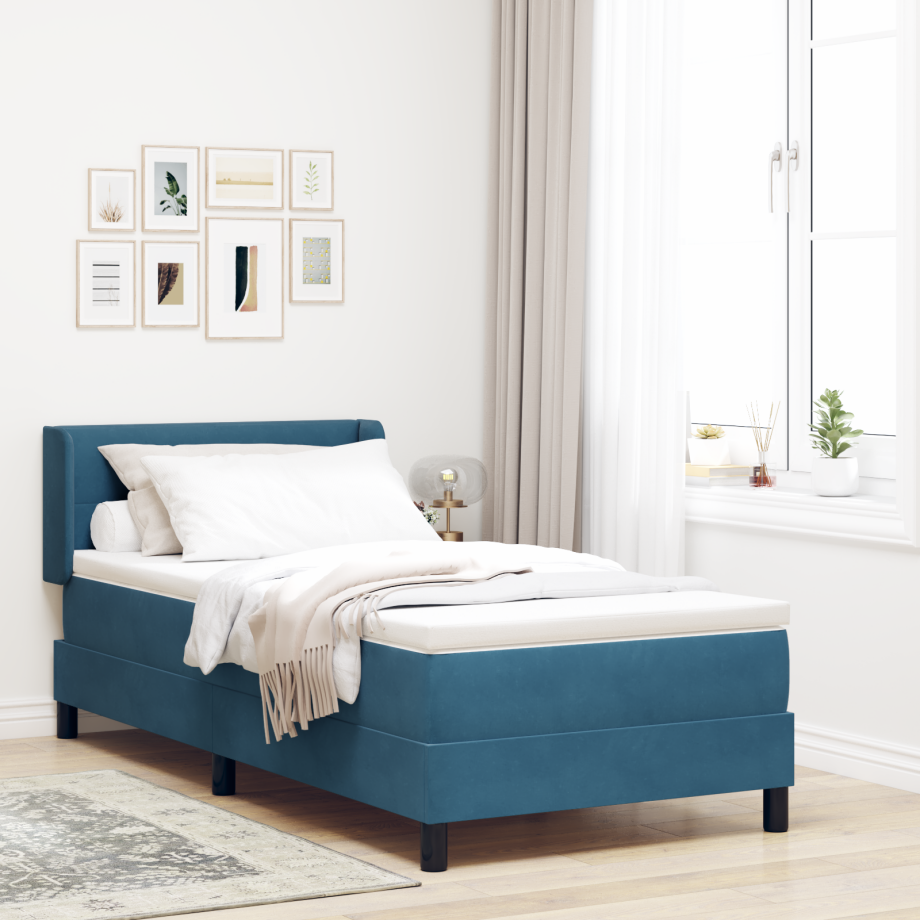 vidaXL Boxspringbed met matras fluweel donkerblauw 90x190 cm vidaXL Boxspringbed met matras fluweel donkerblauw 90x190 cm afbeelding 1