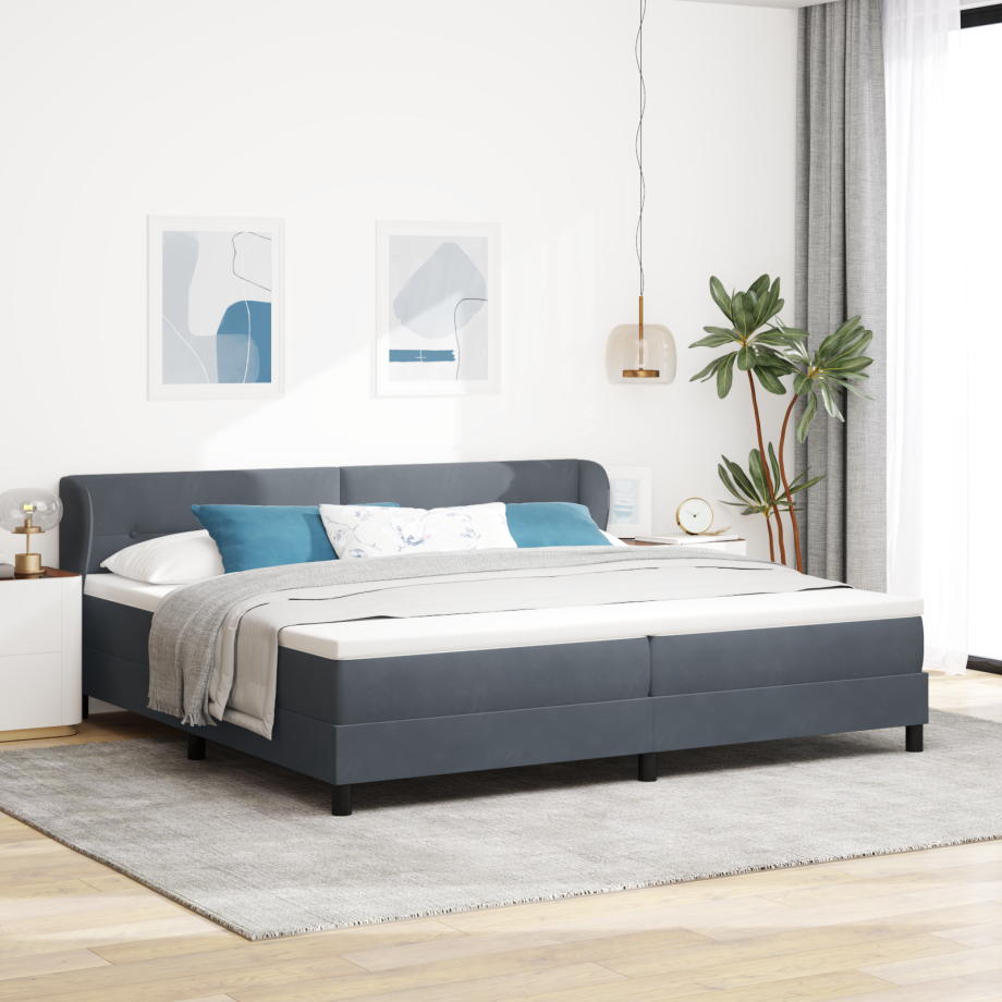 vidaXL Boxspringbed met matras Donkergrijs 200 x 200 cm Fluweel afbeelding 1
