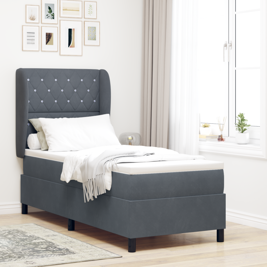 vidaXL Boxspringbed met matras Donkergrijs 200 x 80 cm Fluweel afbeelding 1