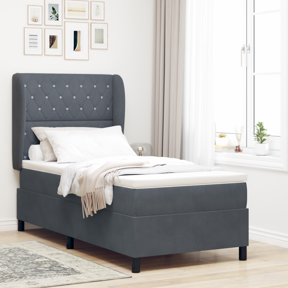 vidaXL Boxspringbed met matras Donkergrijs 190 x 90 cm Fluweel afbeelding 1