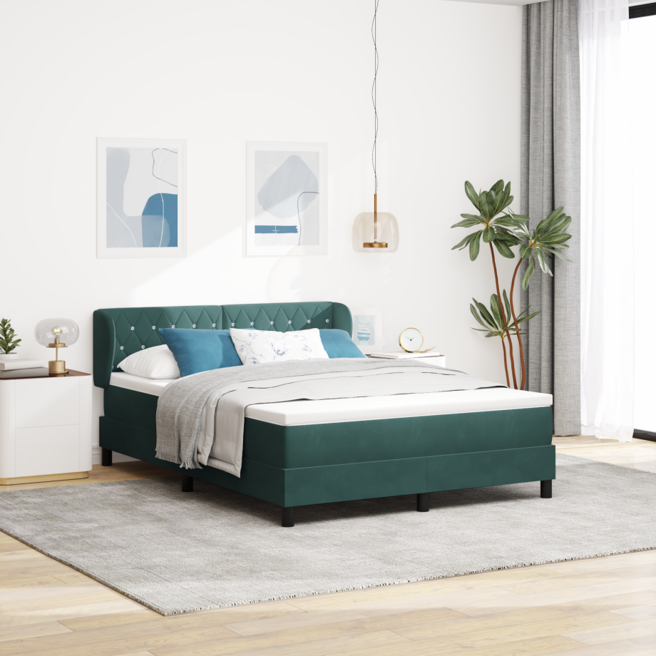 vidaXL Boxspringbed met matras fluweel donkergroen 140x190 cm vidaXL Boxspringbed met matras fluweel donkergroen 140x190 cm afbeelding 1