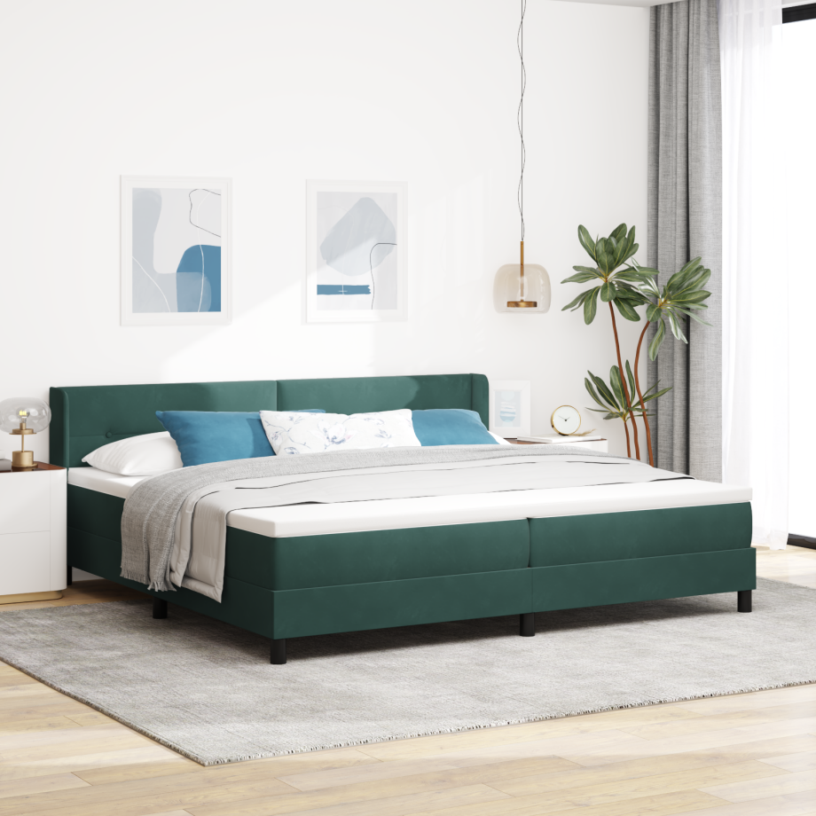 vidaXL Boxspringbed met matras fluweel donkergroen 200x200 cm vidaXL Boxspringbed met matras fluweel donkergroen 200x200 cm afbeelding 1