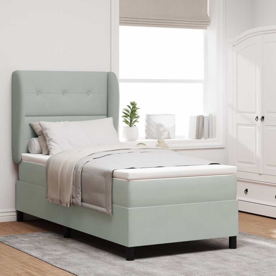 vidaXL Boxspringbed met matras Lichtgrijs 200 x 100 cm Fluweel vidaXL Boxspringbed met matras Lichtgrijs 200 x 100 cm Fluweel afbeelding 1