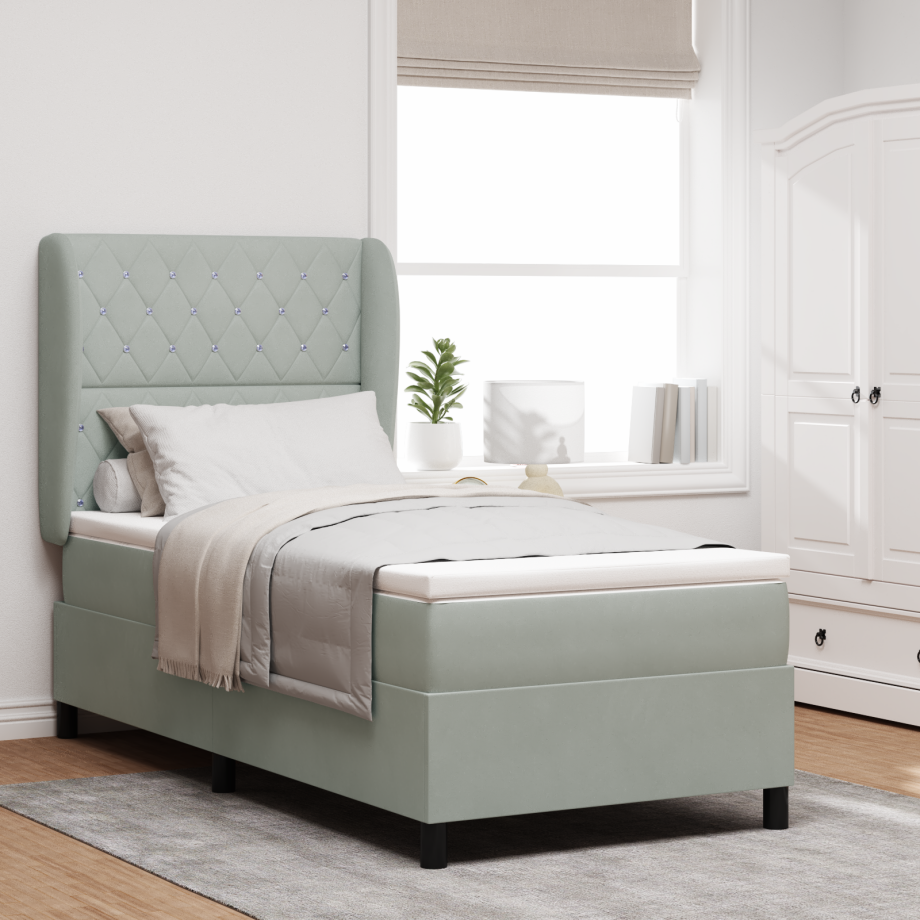vidaXL Boxspringbed met matras Lichtgrijs 200 x 100 cm Fluweel vidaXL Boxspringbed met matras Lichtgrijs 200 x 100 cm Fluweel afbeelding 1
