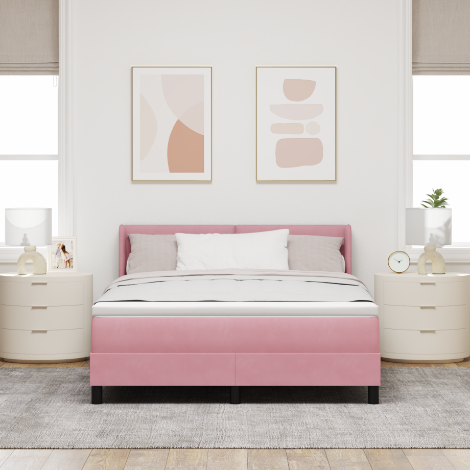 vidaXL Boxspringbed met matras fluweel roze 160x200 cm afbeelding 1
