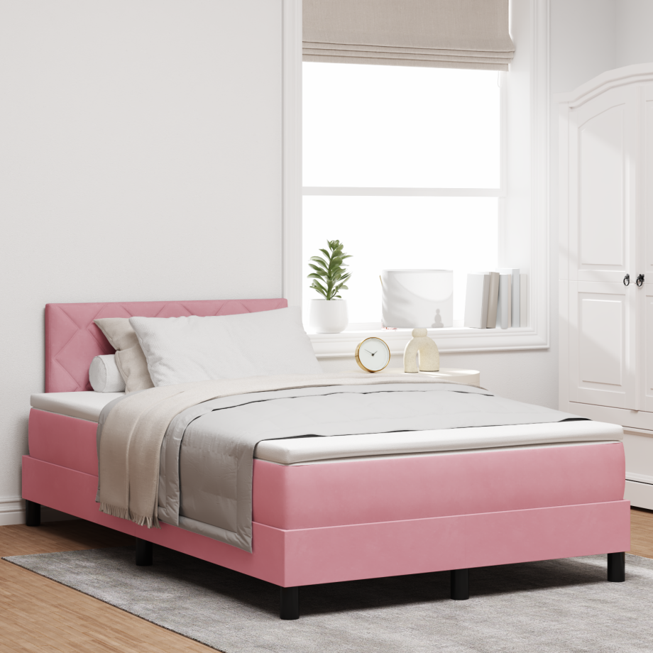 vidaXL Boxspringbed met matras fluweel roze Small Double afbeelding 1