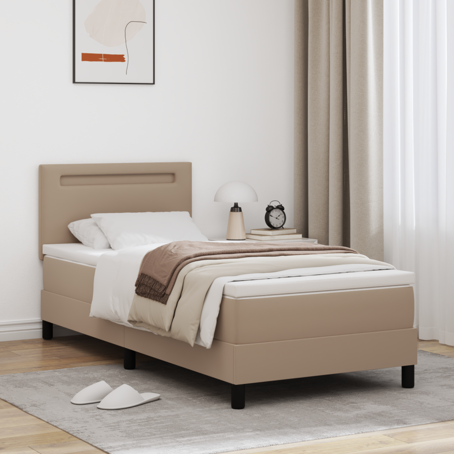 vidaXL Boxspringbed met matras kunstleer cappuccino 100x200 cm afbeelding 1