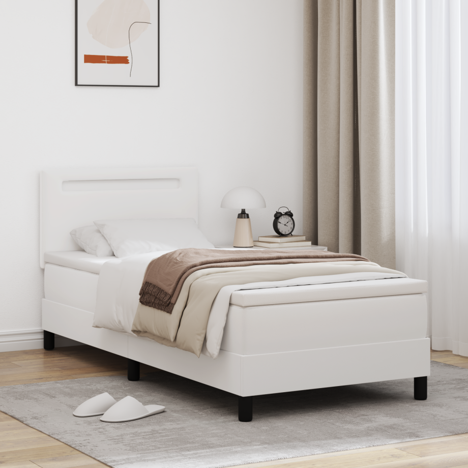 vidaXL Boxspringbed met matras Wit 100 x 200 cm Kunstleer afbeelding 1
