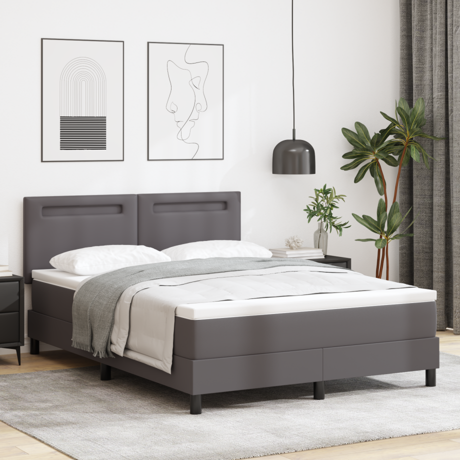 vidaXL Boxspringbed met matras kunstleer grijs 160x200 cm vidaXL Boxspringbed met matras kunstleer grijs 160x200 cm afbeelding 1