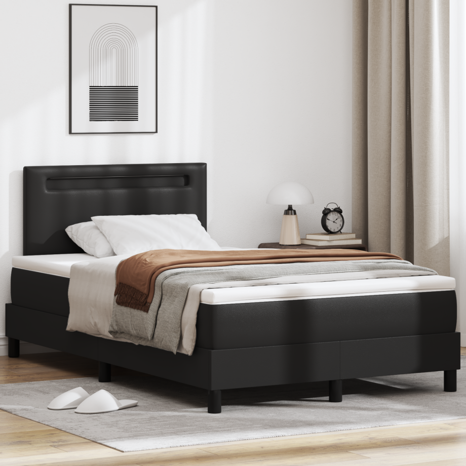 vidaXL Boxspringbed met matras Zwart 120 x 200 cm Kunstleer vidaXL Boxspringbed met matras Zwart 120 x 200 cm Kunstleer afbeelding 1