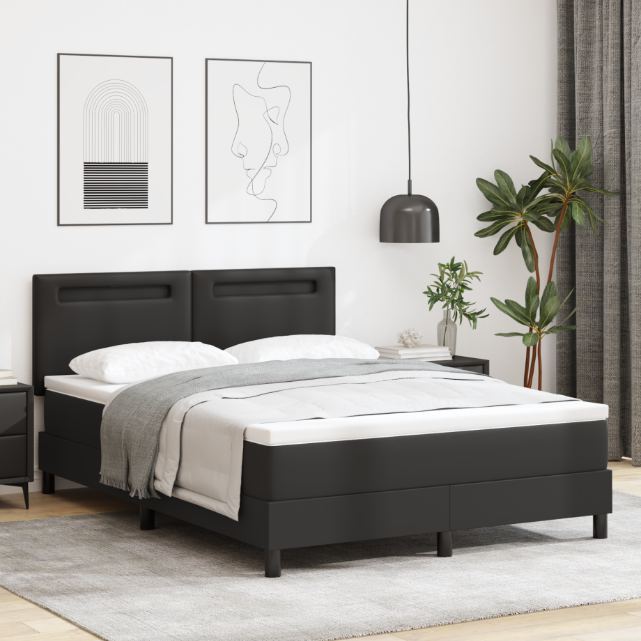 vidaXL Boxspringbed met matras Zwart 140 x 200 cm Kunstleer vidaXL Boxspringbed met matras Zwart 140 x 200 cm Kunstleer afbeelding 1