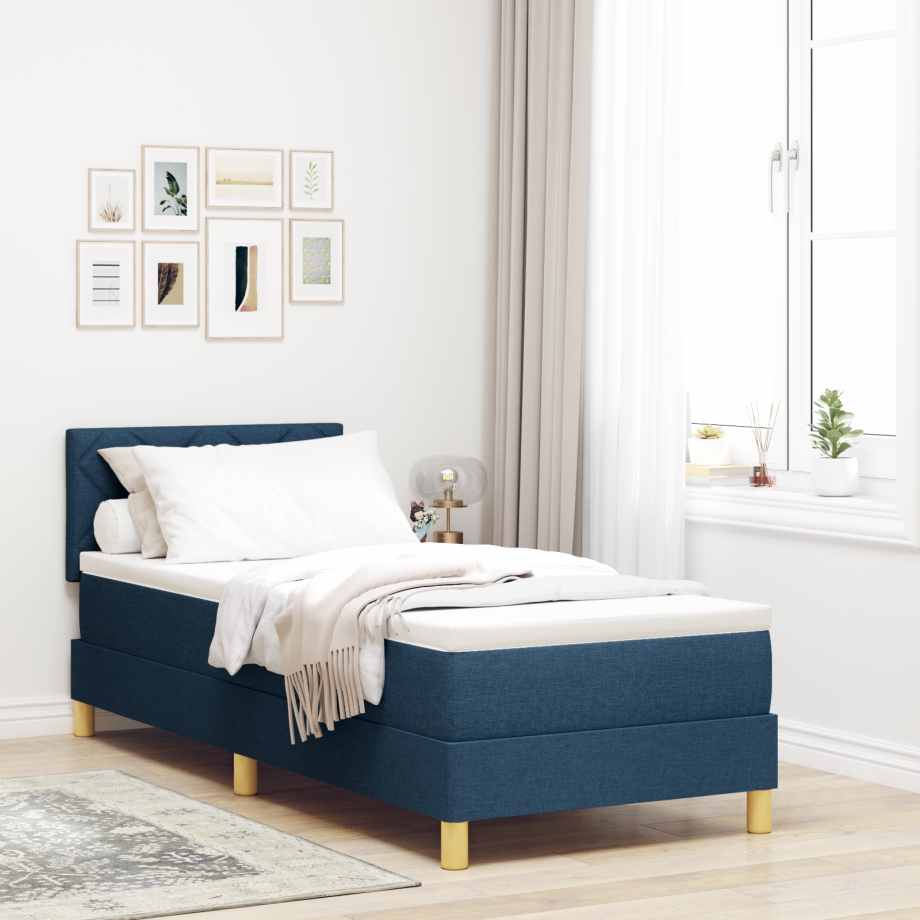 vidaXL LED Box Spring Bed met hoofdeinde Blauw 80 x 200 cm Stof vidaXL LED Box Spring Bed met hoofdeinde Blauw 80 x 200 cm Stof afbeelding 1