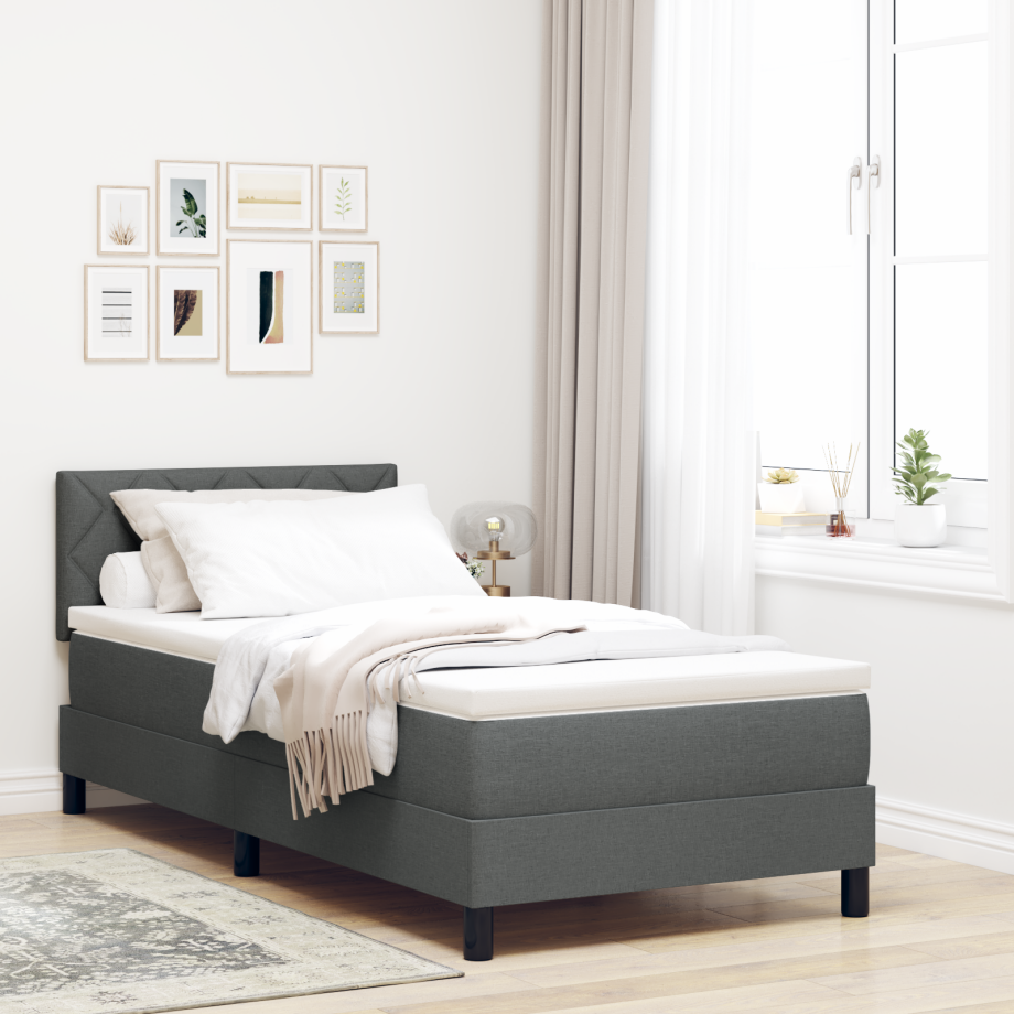vidaXL Boxspring bed met matras met LED Donkergrijs 100 x 200 cm Stof vidaXL Boxspring bed met matras met LED Donkergrijs 100 x 200 cm Stof afbeelding 1