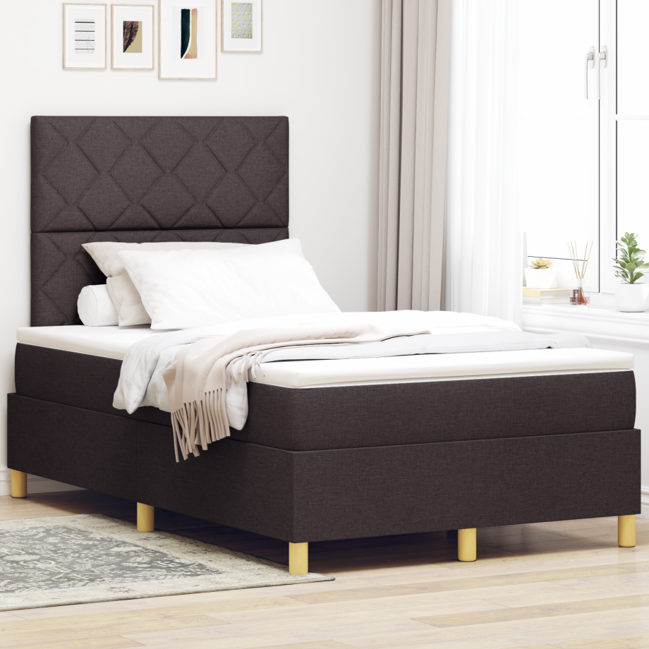 vidaXL Boxspringbed met Matras & LED Donkerbruin 120x190 cm Stof afbeelding 1