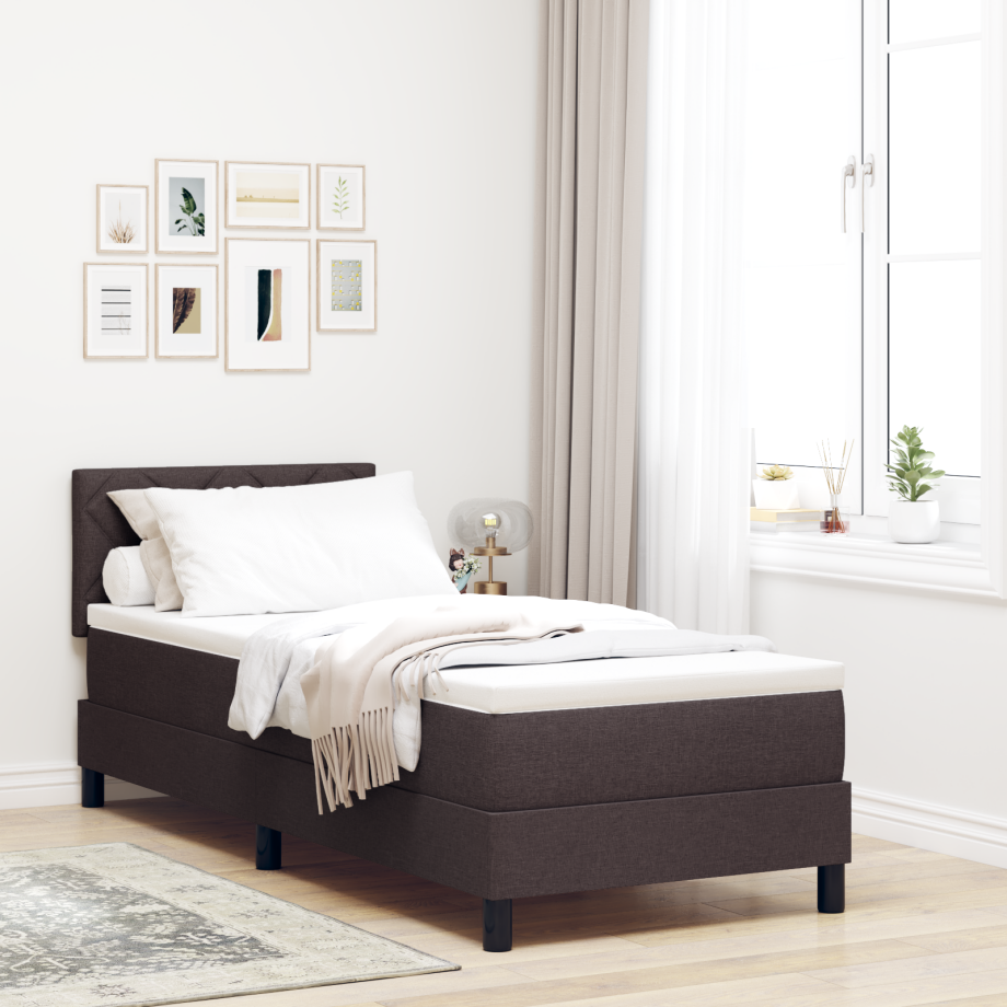 vidaXL Boxspring bed met matras met LED Donkerbruin 80 x 200 cm Stof vidaXL Boxspring bed met matras met LED Donkerbruin 80 x 200 cm Stof afbeelding 1