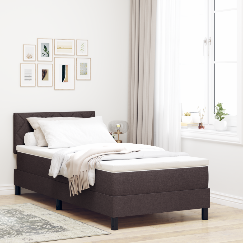vidaXL Boxspring bed met matras met LED Donkerbruin 90 x 200 cm Stof vidaXL Boxspring bed met matras met LED Donkerbruin 90 x 200 cm Stof afbeelding 1