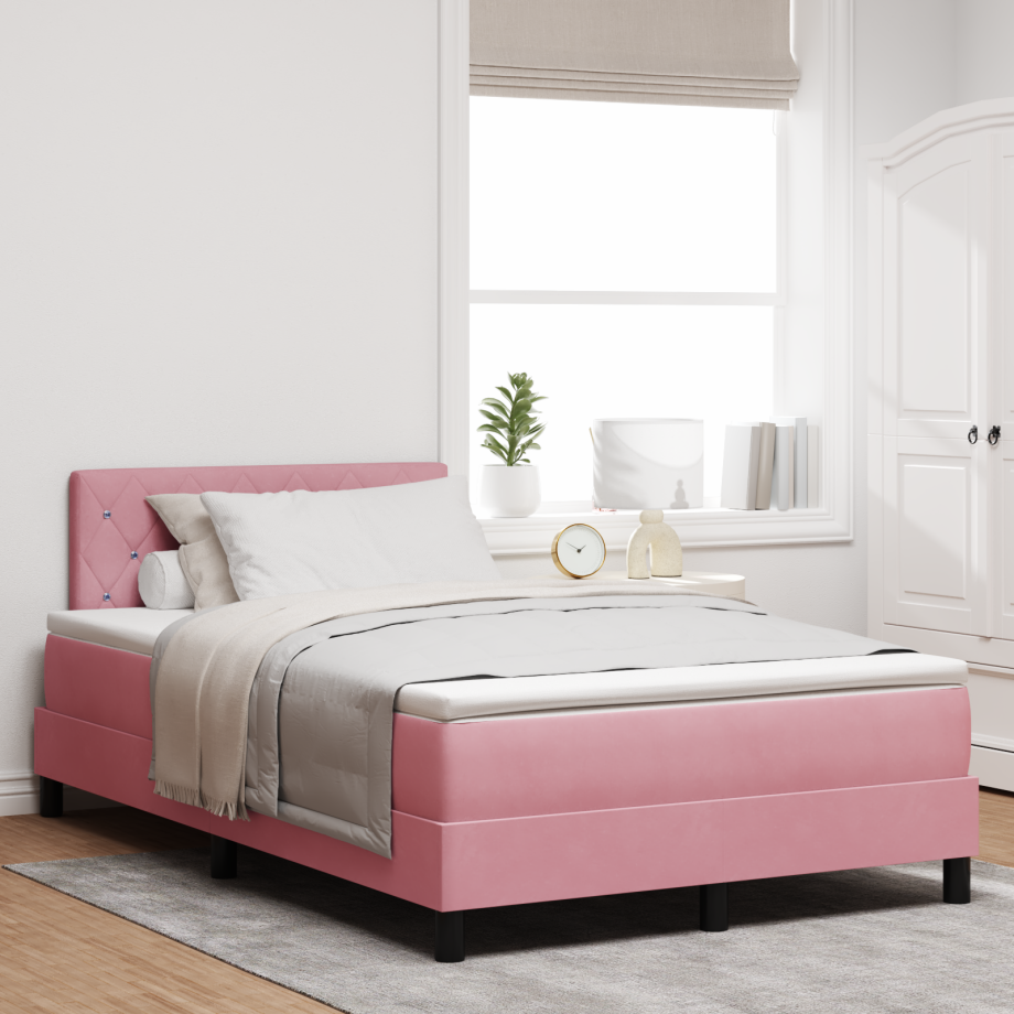 vidaXL Boxspringbed met Matras & LED Roze 120x190 cm Fluweel afbeelding 1
