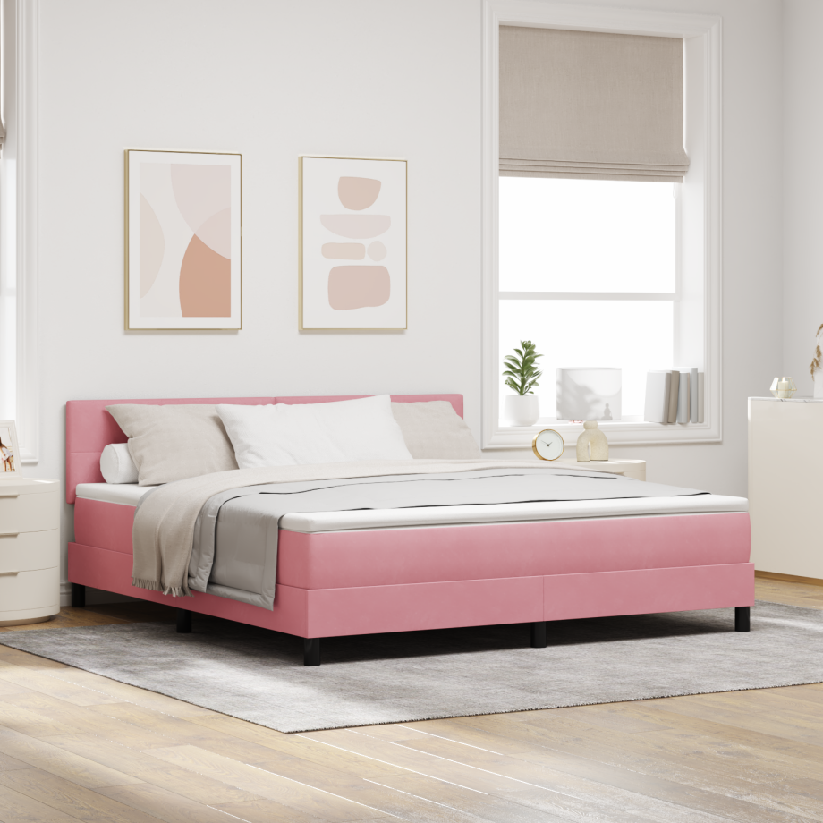 vidaXL Boxspringbed met Matras & LED Roze 180x200 cm Fluweel afbeelding 1