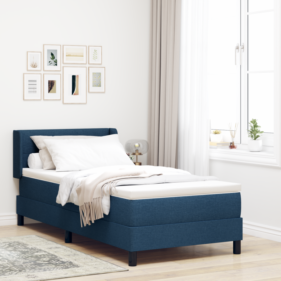 vidaXL Boxspringbed met matras stof blauw 90x190 cm afbeelding 1