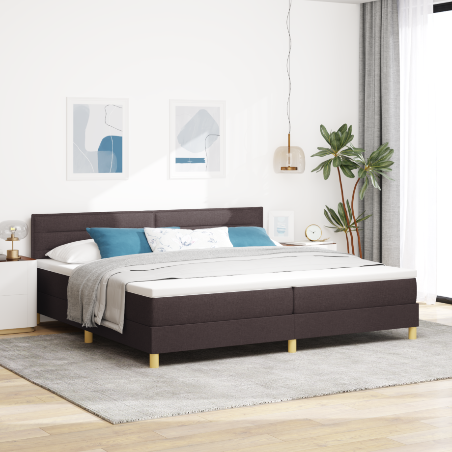 vidaXL Boxspringbed met kussen Donkerbruin 200 x 200 cm Stof afbeelding 1