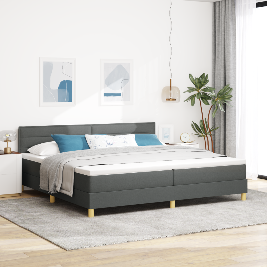 vidaXL Boxspringbed met kussen Donkergrijs 200 x 200 cm Stof vidaXL Boxspringbed met kussen Donkergrijs 200 x 200 cm Stof afbeelding 1