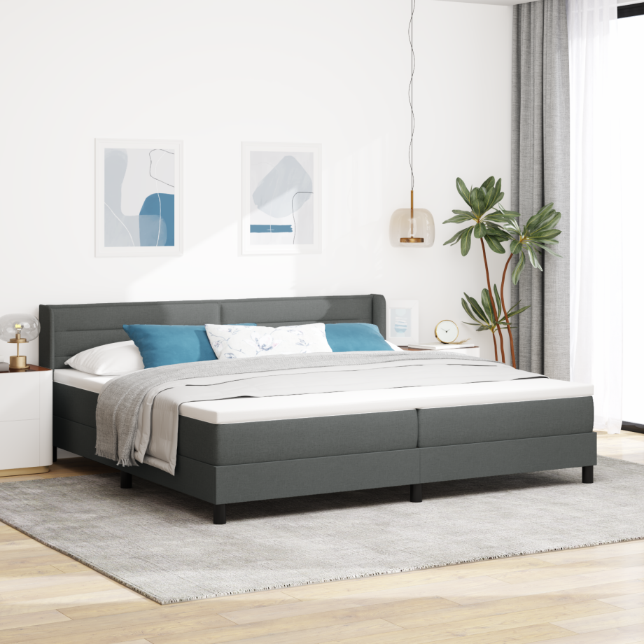 vidaXL Boxspringbed met hoofdeinde Donkergrijs 200 x 200 cm Stof afbeelding 1