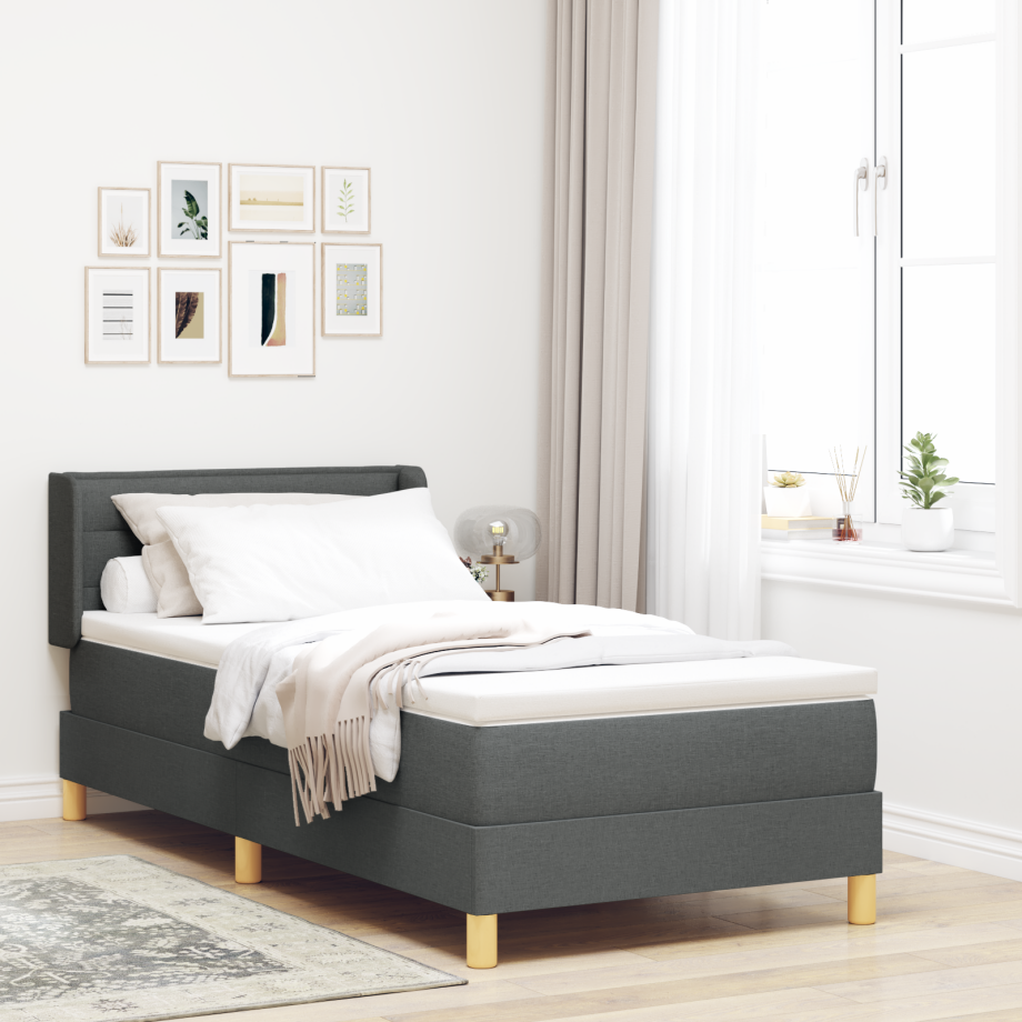 vidaXL Boxspringbed met matras Donkergrijs 190 x 90 cm Stof afbeelding 1