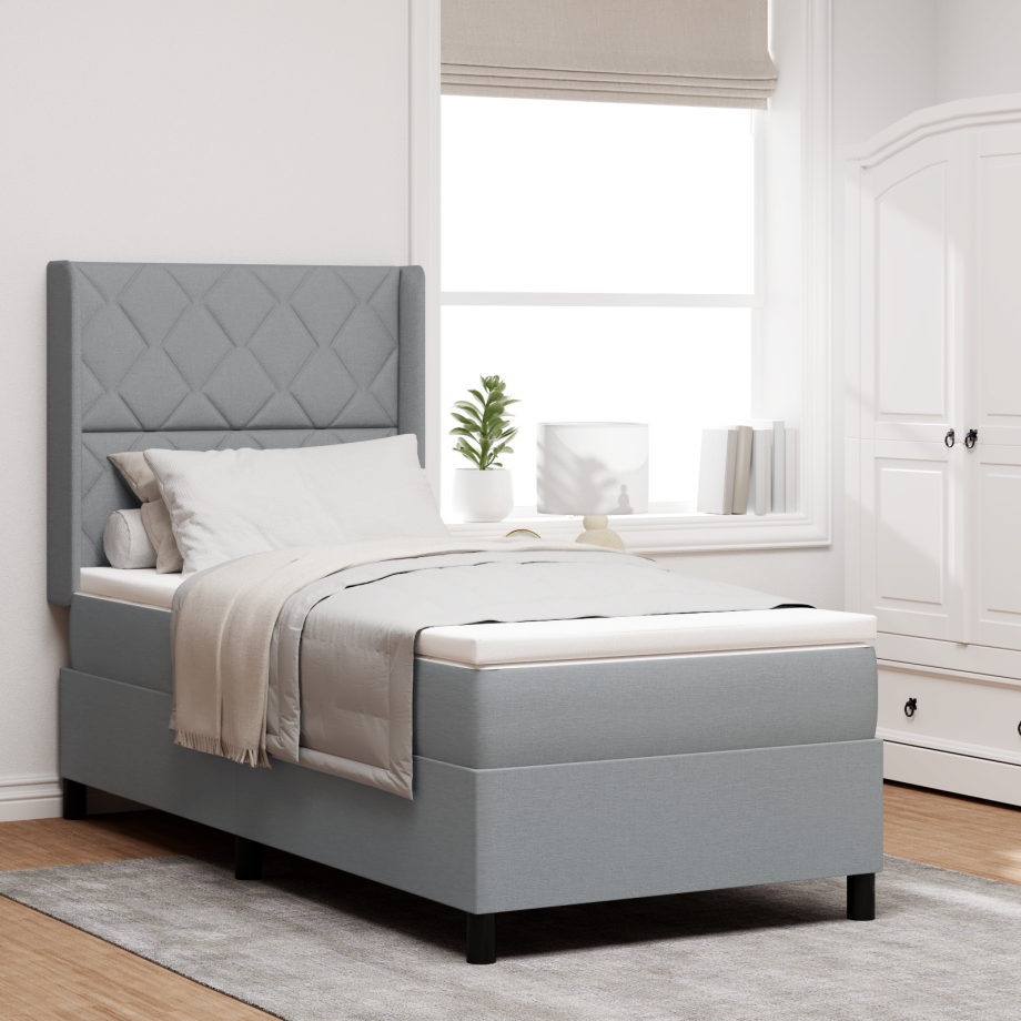 vidaXL Boxspringbed met matras Lichtgrijs 200 x 100 cm Stof vidaXL Boxspringbed met matras Lichtgrijs 200 x 100 cm Stof afbeelding 1
