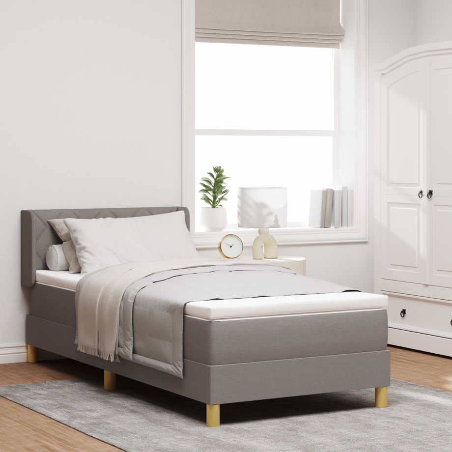 vidaXL Boxspringbed met matras met hoofdeinde Taupe 200 x 100 cm Stof afbeelding 1