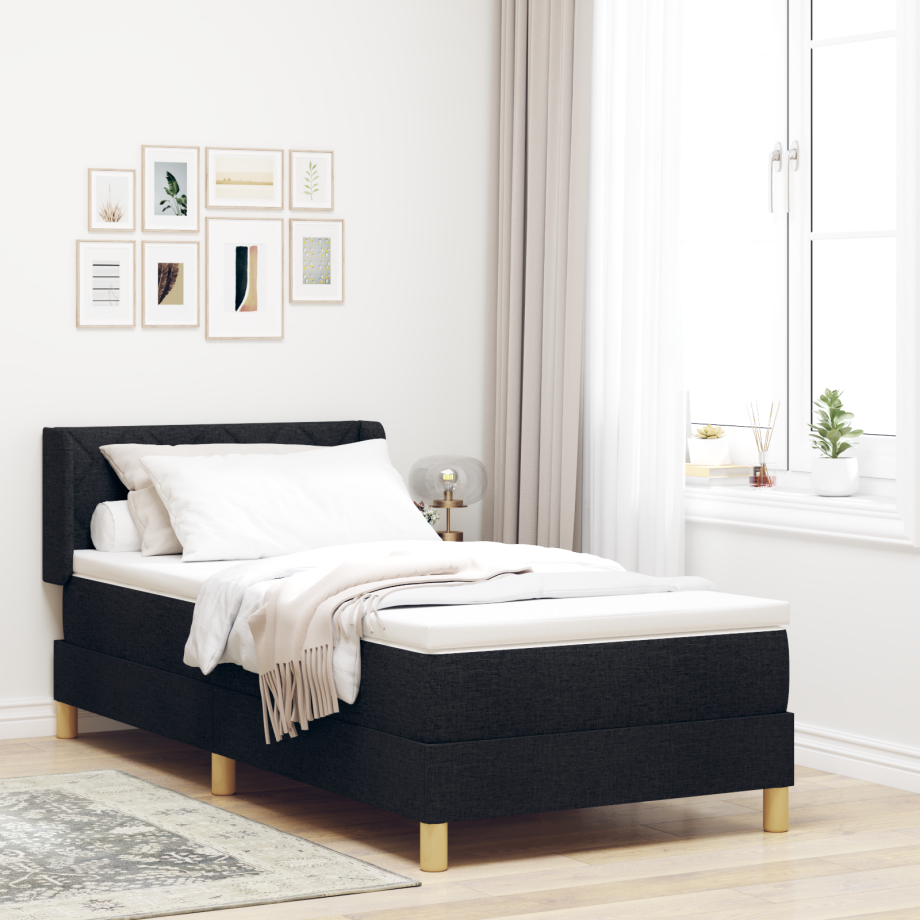 vidaXL Boxspringbed met matras met hoofdeinde Zwart 200 x 90 cm Stof vidaXL Boxspringbed met matras met hoofdeinde Zwart 200 x 90 cm Stof afbeelding 1