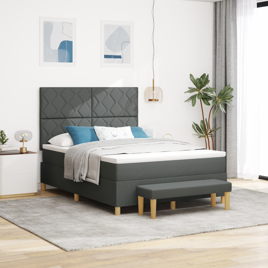 vidaXL Boxspringsbed met Matras & Bank Donkergrijs 160x200 cm Stof afbeelding 1