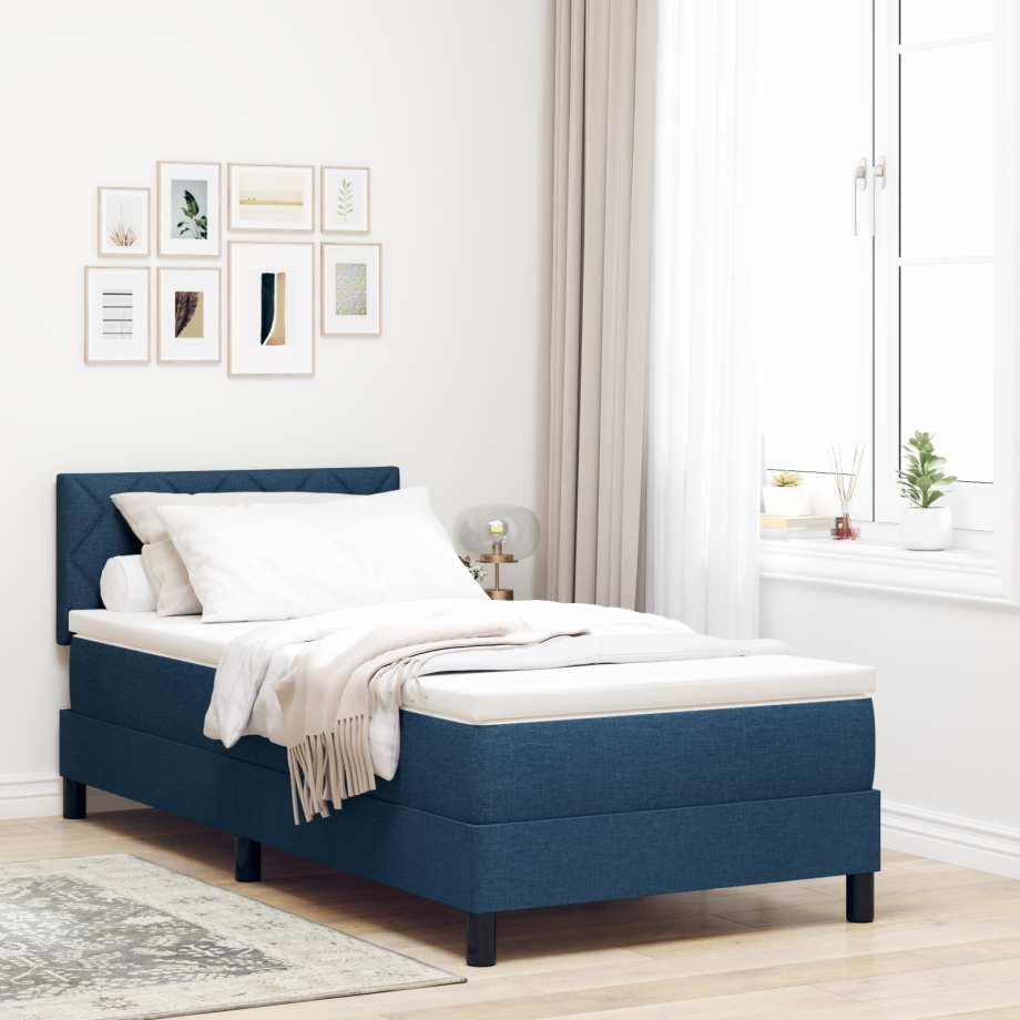 vidaXL Boxspringsbed met matras en LED blauw 90x200 cm stof afbeelding 1