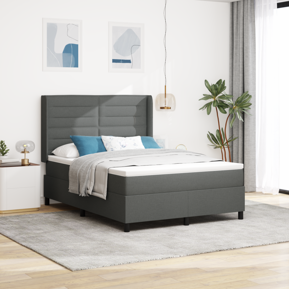 vidaXL Boxspringsbed met matras en LED stof donkergrijs 140x190 cm afbeelding 1