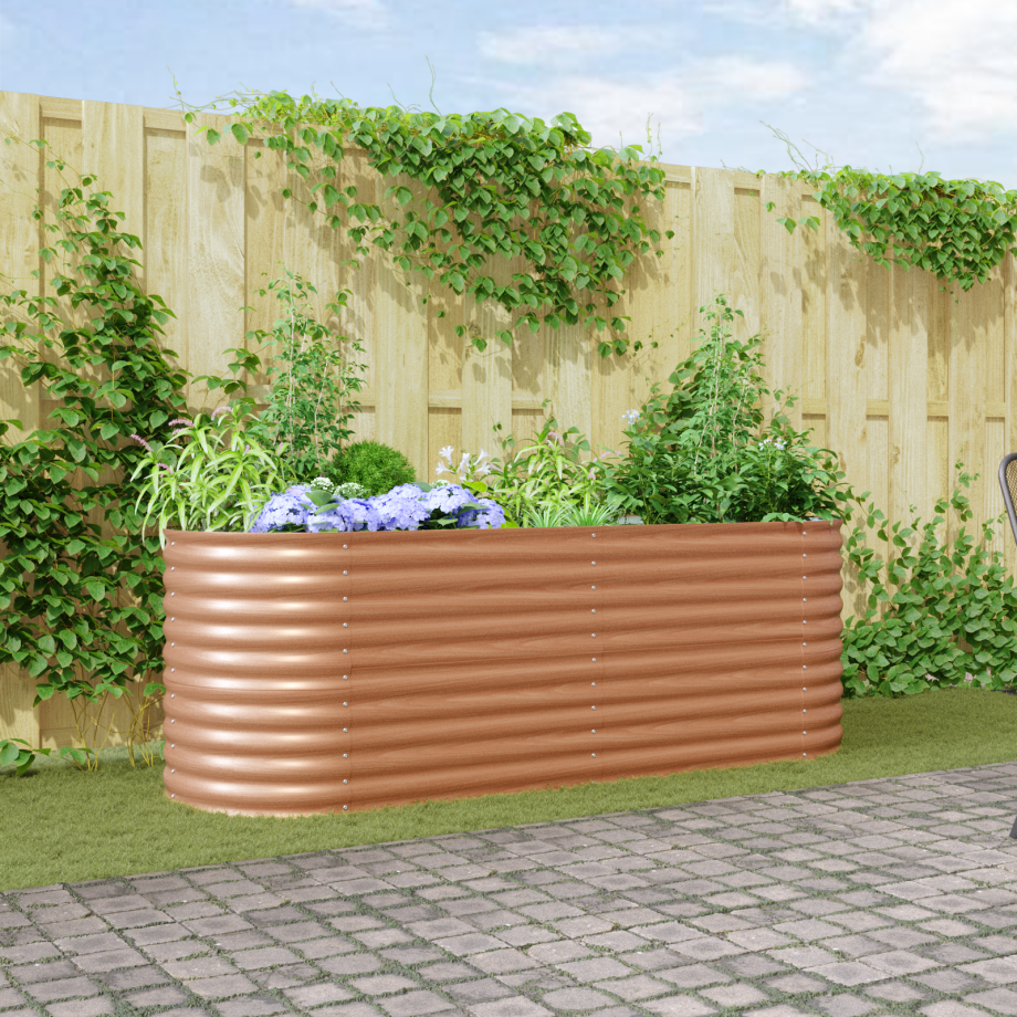 vidaXL Bruin Verhoogd Tuin Bed - Hout Look 240x80x81 cm Staal afbeelding 1