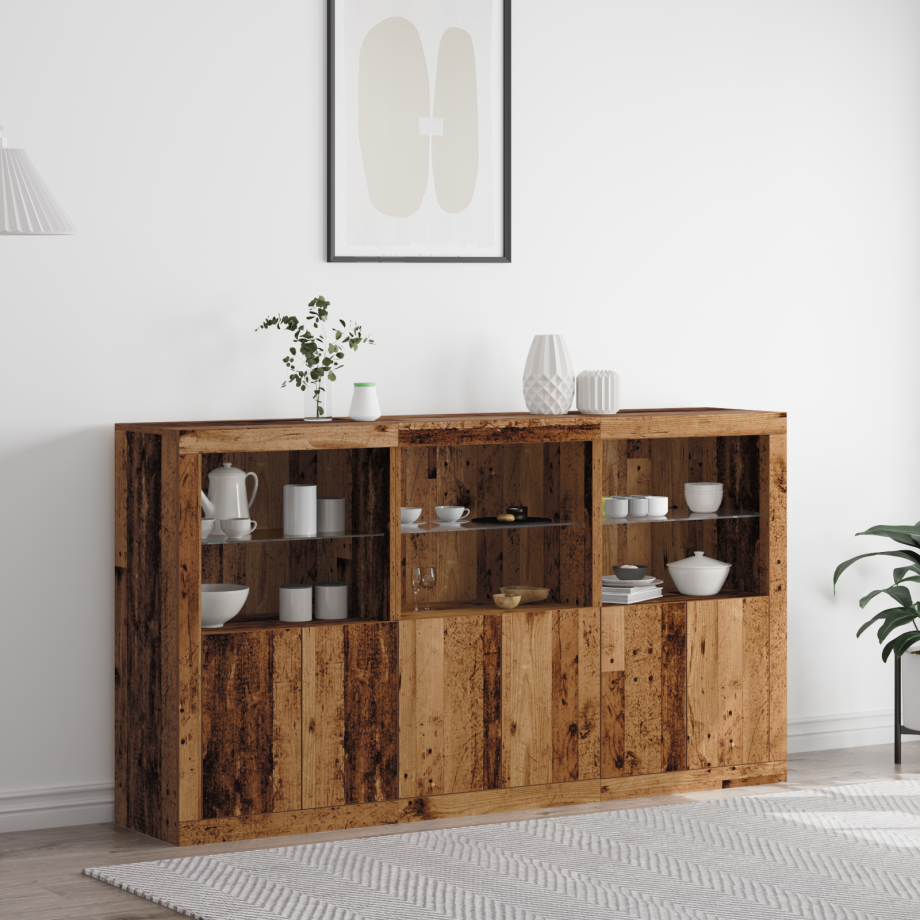 vidaXL Buffetkast met LED Lichten Oud Hout 181.5x37x100 cm Geengineerd Hout afbeelding 1