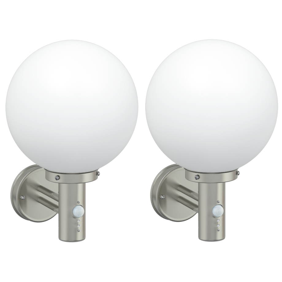 vidaXL Buitenmuurlampen met Sensor 2 stuks RVS Zilver IP44 vidaXL Buitenmuurlampen met Sensor 2 stuks RVS Zilver IP44 afbeelding 1
