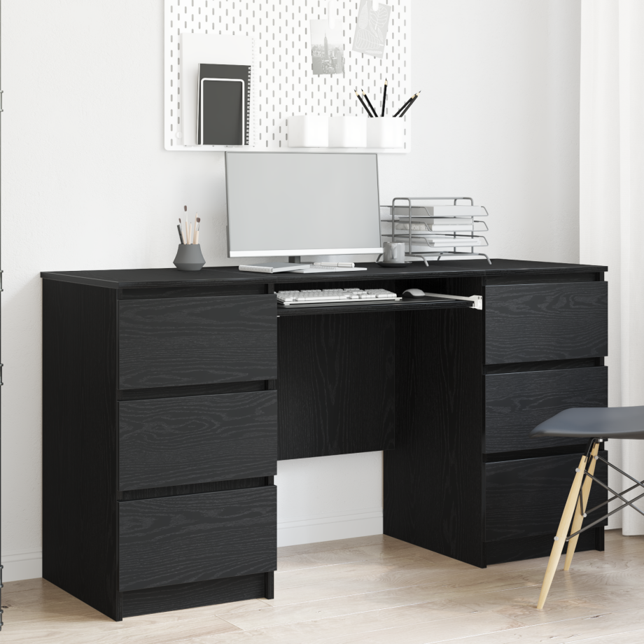 vidaXL Bureau 2 stuks Zwart Eiken 140x50x76 cm Engineered Wood afbeelding 1