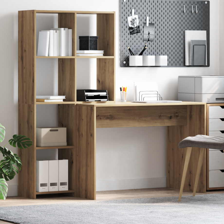 vidaXL Bureau met plank Artisan Eiken 138,5 x 55 x 143 cm Bewerkt hout afbeelding 1
