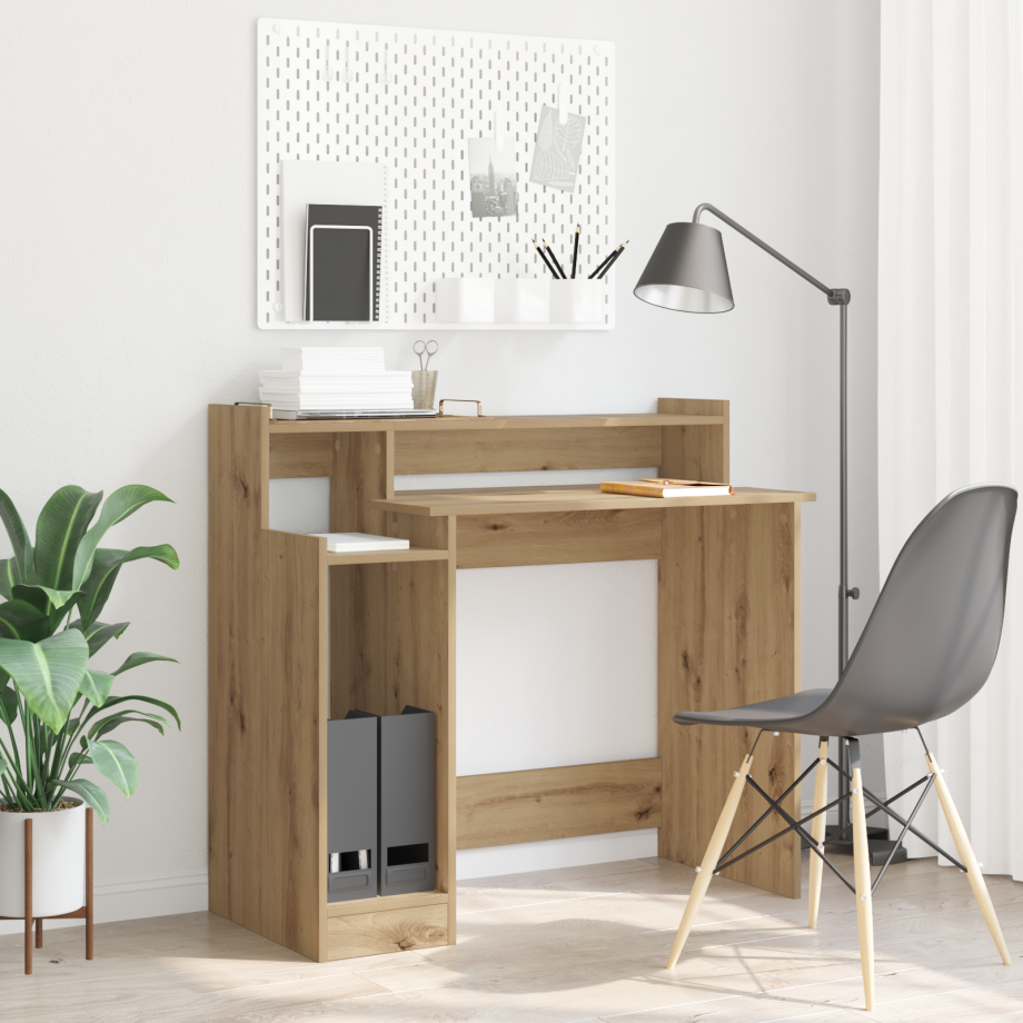 vidaXL Bureau met plank Artisan Eiken 97 x 45 x 90 cm Bewerkt hout vidaXL Bureau met plank Artisan Eiken 97 x 45 x 90 cm Bewerkt hout afbeelding 1
