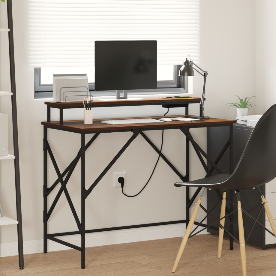 vidaXL Bureau met plank Bruin Eiken 100 x 50 x 86,5 cm Bewerkt hout afbeelding 1