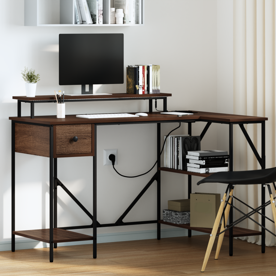 vidaXL Bureau met lade Bruin Eiken 120 x 79 x 86,5 cm Bewerkt hout vidaXL Bureau met lade Bruin Eiken 120 x 79 x 86,5 cm Bewerkt hout afbeelding 1