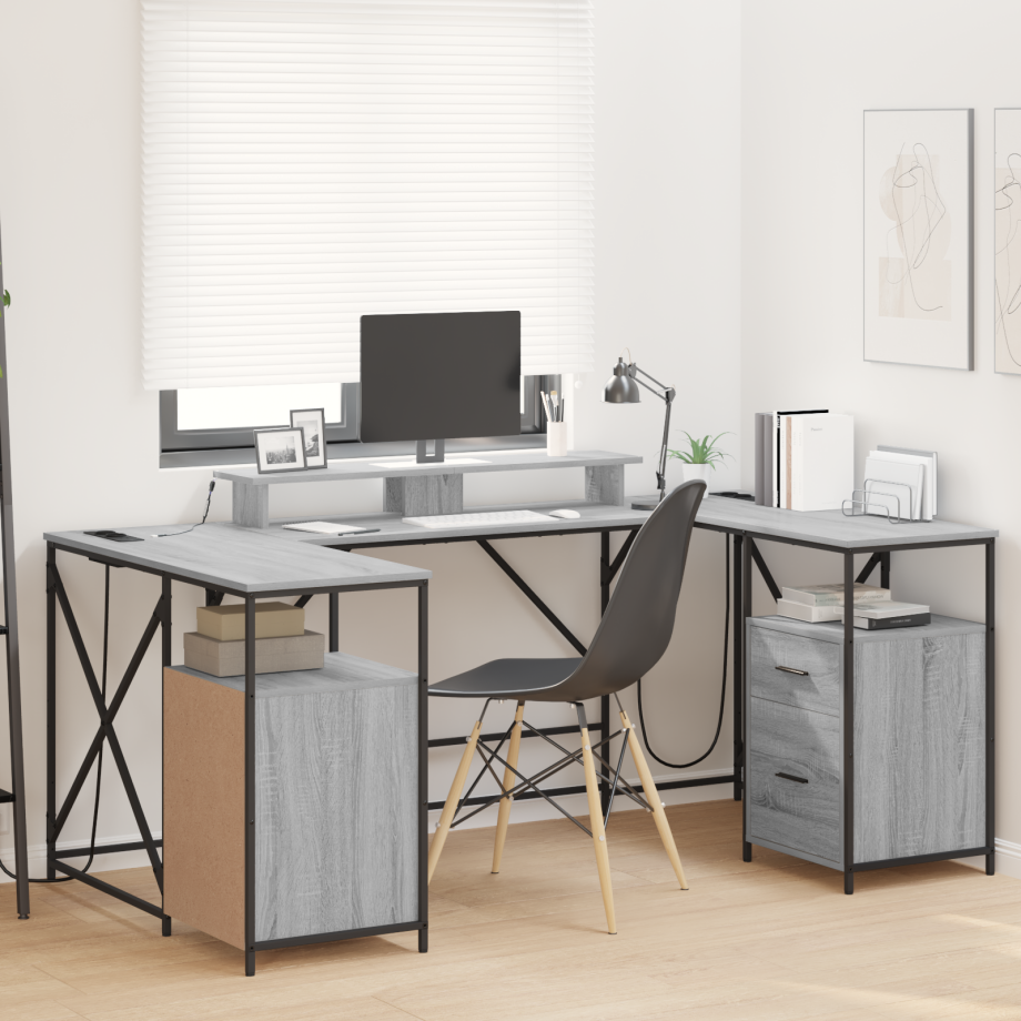vidaXL Bureau met lade met opslag Grijs sonoma 182 x 101 x 87.5 cm Bewerkt hout vidaXL Bureau met lade met opslag Grijs sonoma 182 x 101 x 87.5 cm Bewerkt hout afbeelding 1