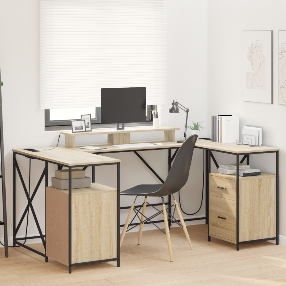 vidaXL Bureau met lade met opslag Sonoma eiken 182 x 101 x 87.5 cm Bewerkt hout vidaXL Bureau met lade met opslag Sonoma eiken 182 x 101 x 87.5 cm Bewerkt hout afbeelding 1