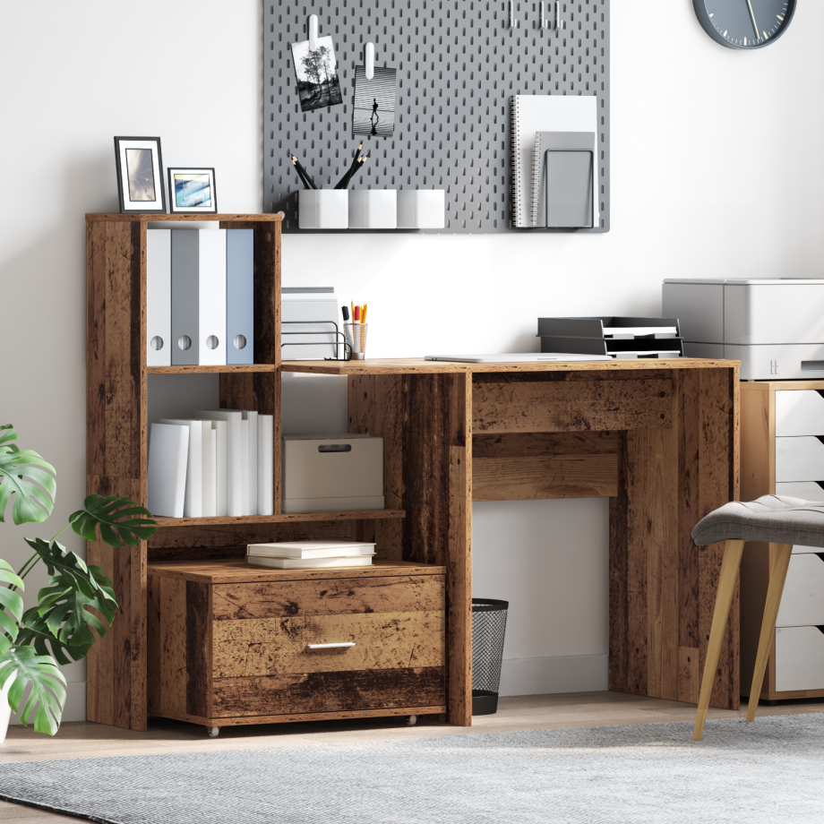 vidaXL Bureau met lade met plank met opslag Oud hout 131,5 x 50 x 106,5 cm Bewerkt hout vidaXL Bureau met lade met plank met opslag Oud hout 131,5 x 50 x 106,5 cm Bewerkt hout afbeelding 1