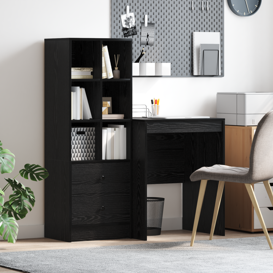vidaXL Bureau met Opbergplank Zwart Eiken Hout afbeelding 1