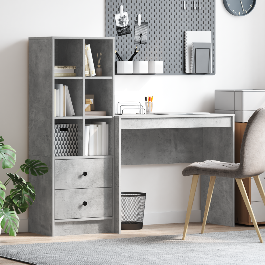 vidaXL Bureau met Opbergruimte Betongrijs Gelaagd Hout afbeelding 1